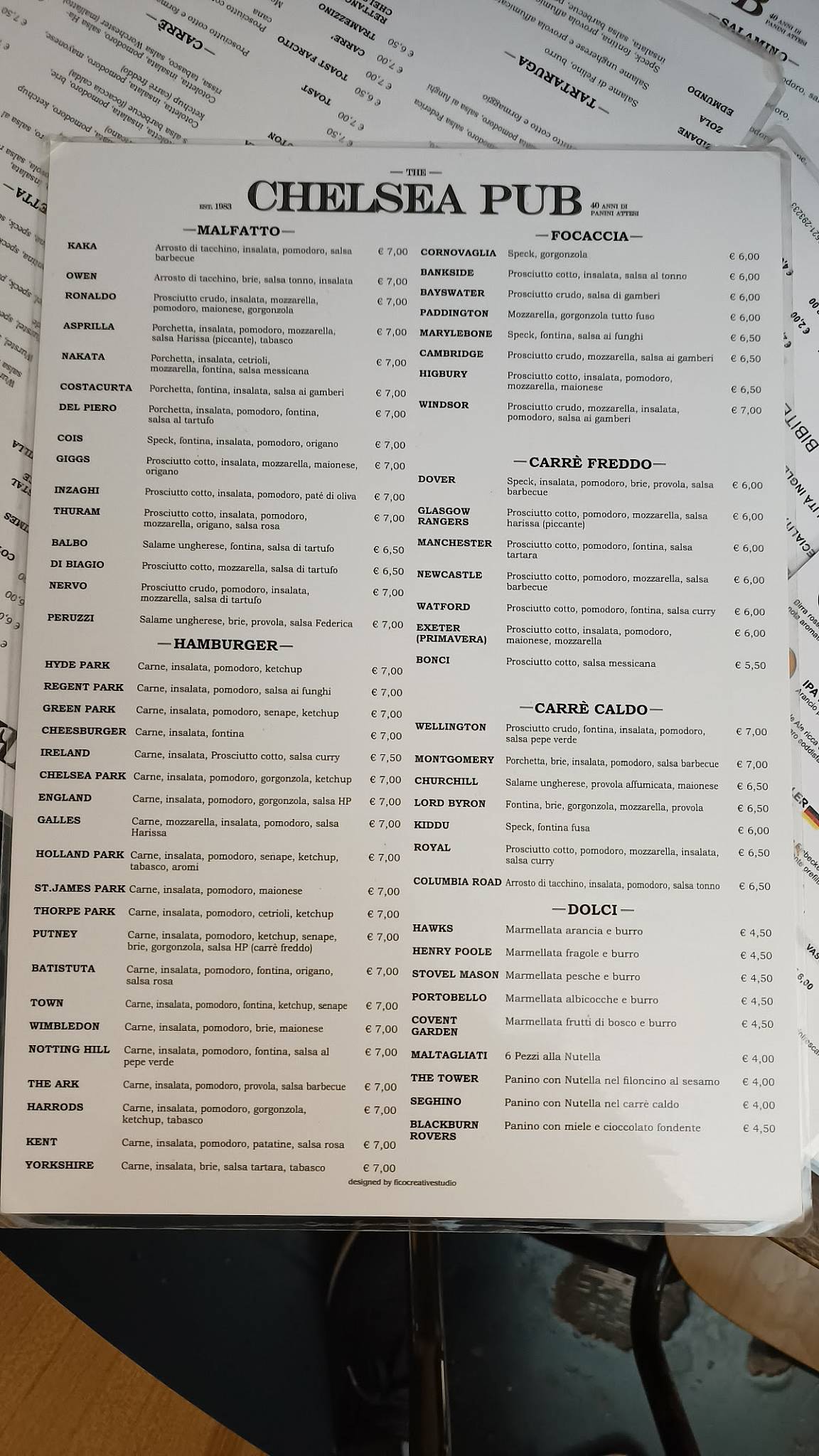 Menu di Birreria Chelsea Pub Bar 