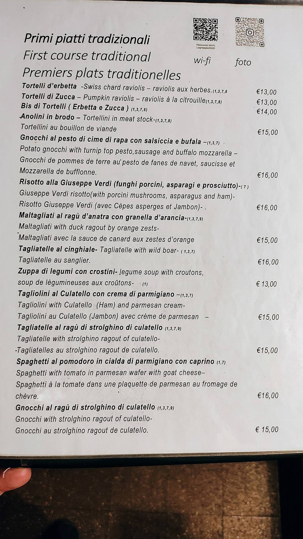 Menu di Ristorante La Greppia Parma 