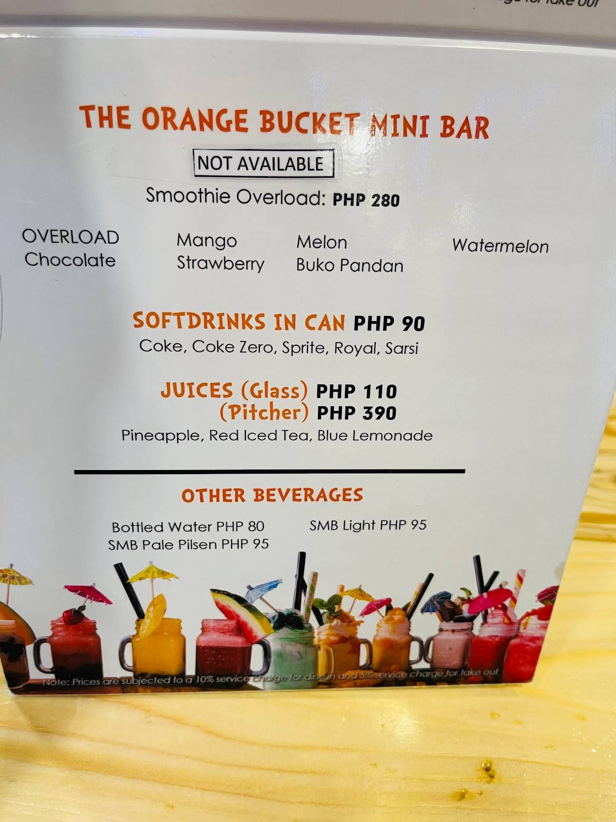 Menu at The Orange Bucket restaurant, Pasay