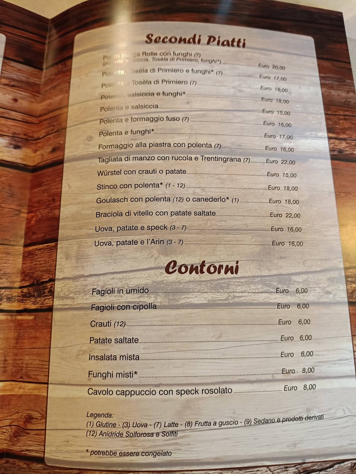 Menu di Malga Rolle 