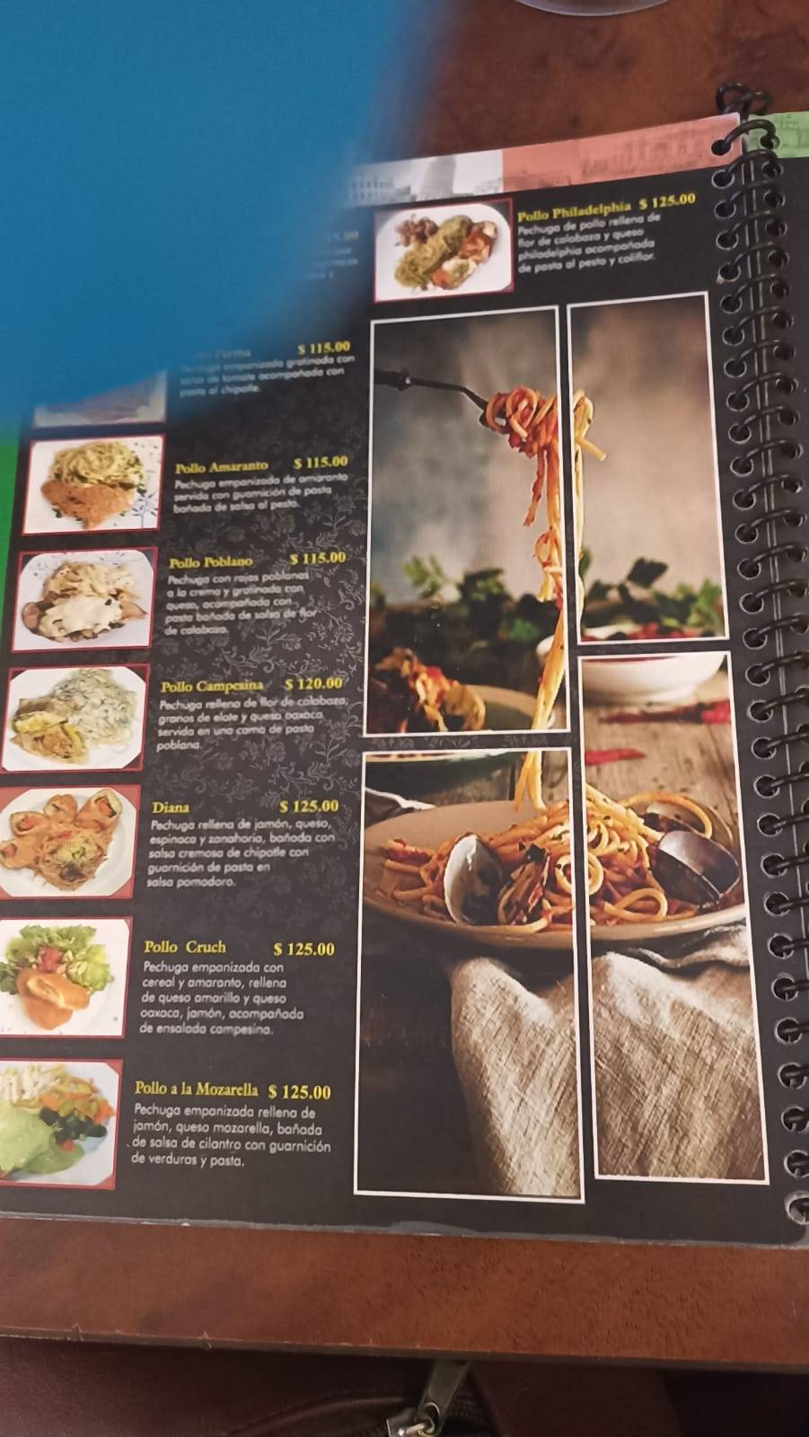 Carta del restaurante Pasta Di Roma, Ciudad del México