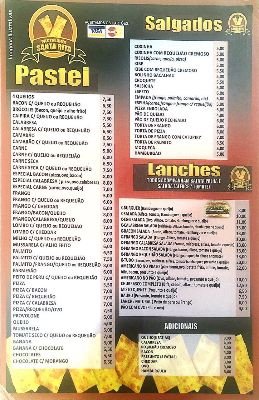 Pastelaria e Lanchonete - Santa Rita cardápio