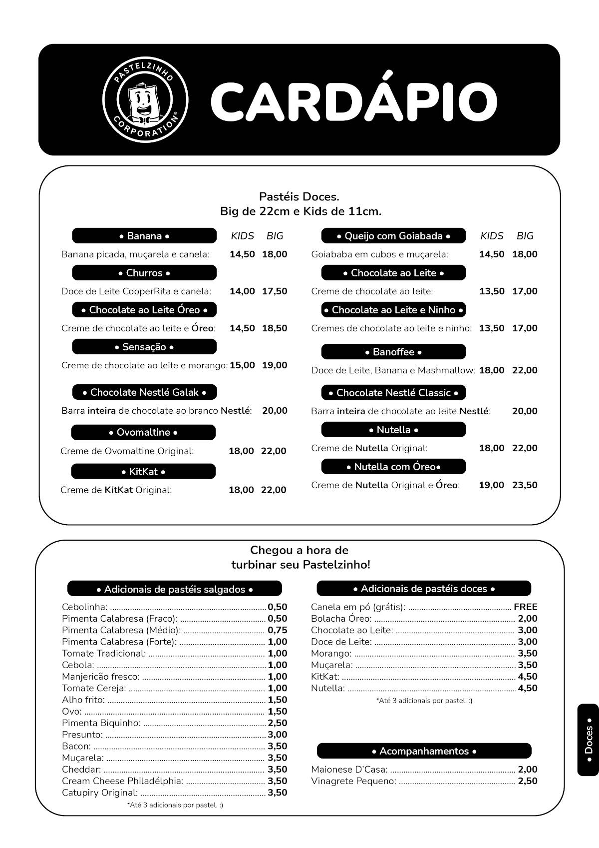 Pastelzinho Corporation cardápio
