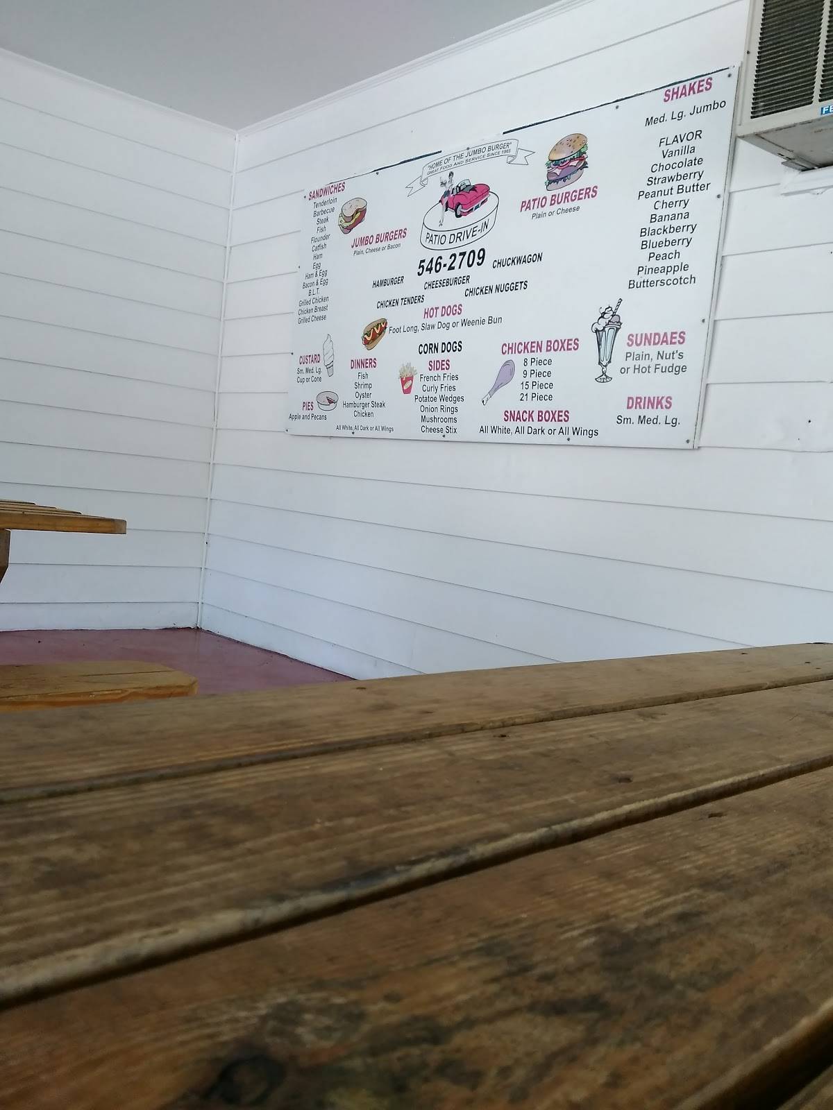 Menu at Patio DriveIn restaurant, Pennington Gap, Veterans Memorial Hwy