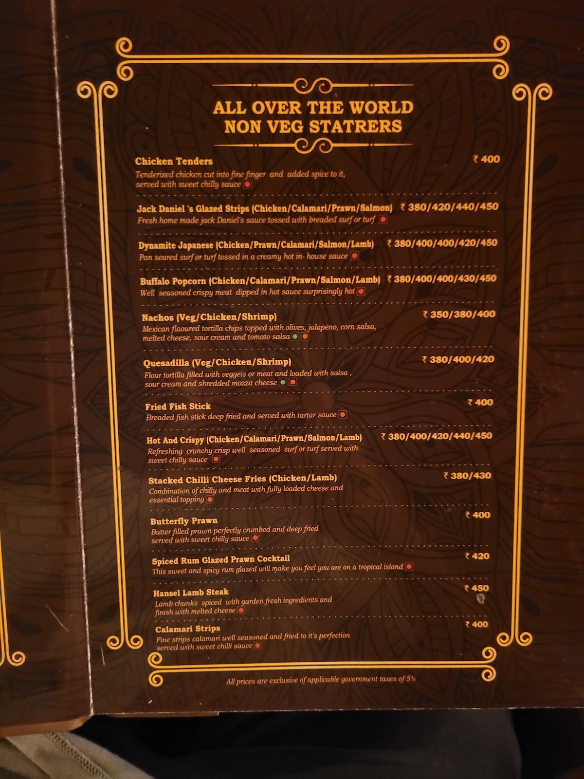 Pause Bar and Kitchen menu