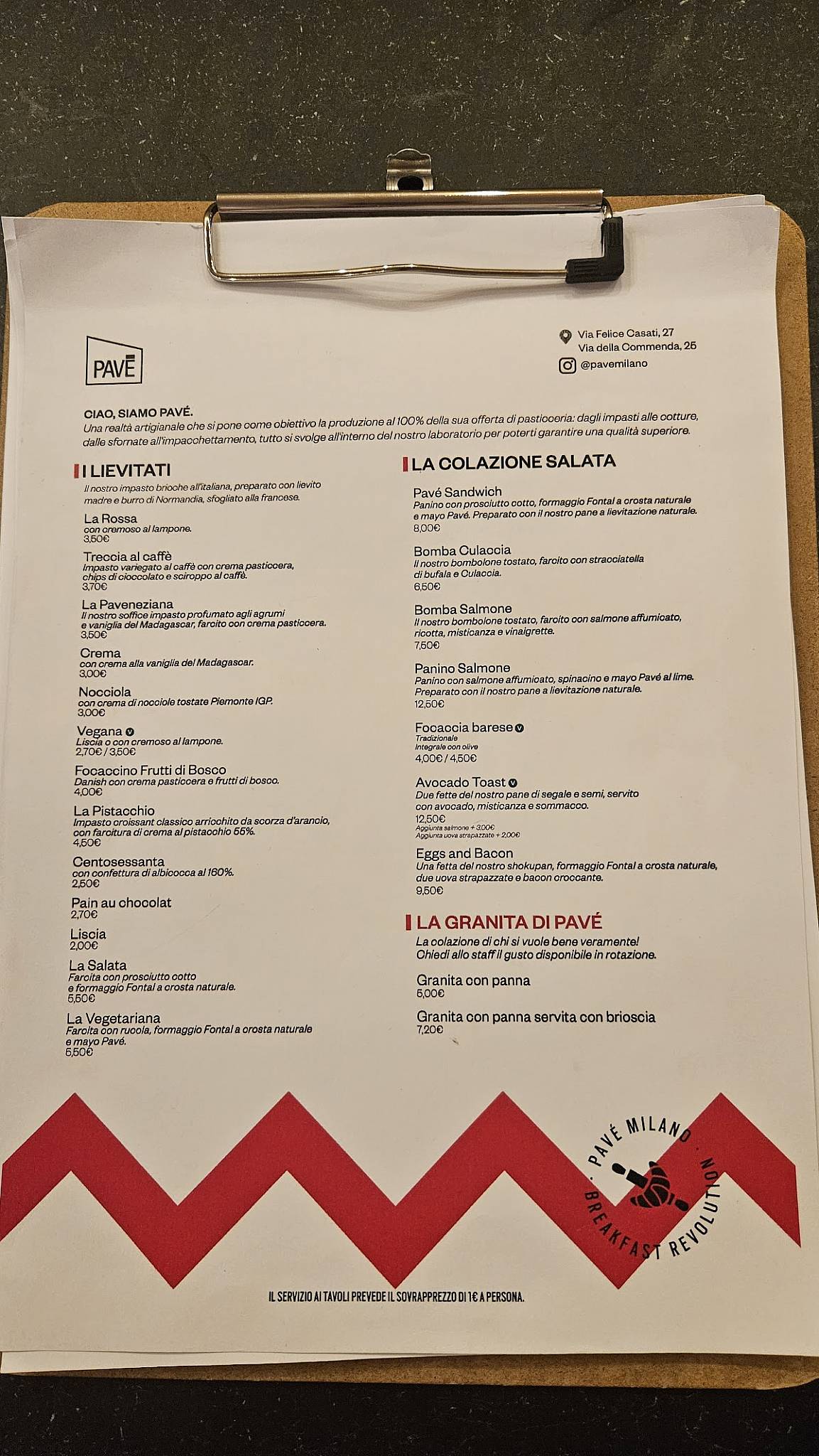 Menu di Pavé 