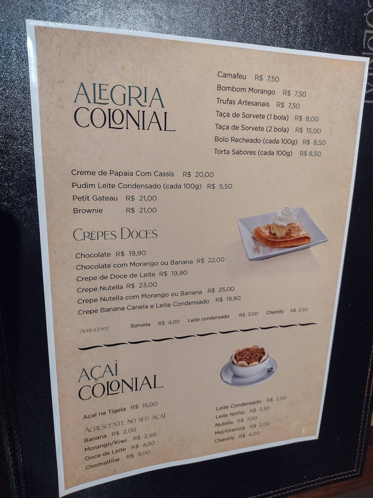 Colonial Pedreira - Café, Bar e Restaurante cardápio