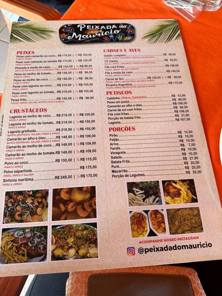 Restaurante Peixada do Maurício cardápio