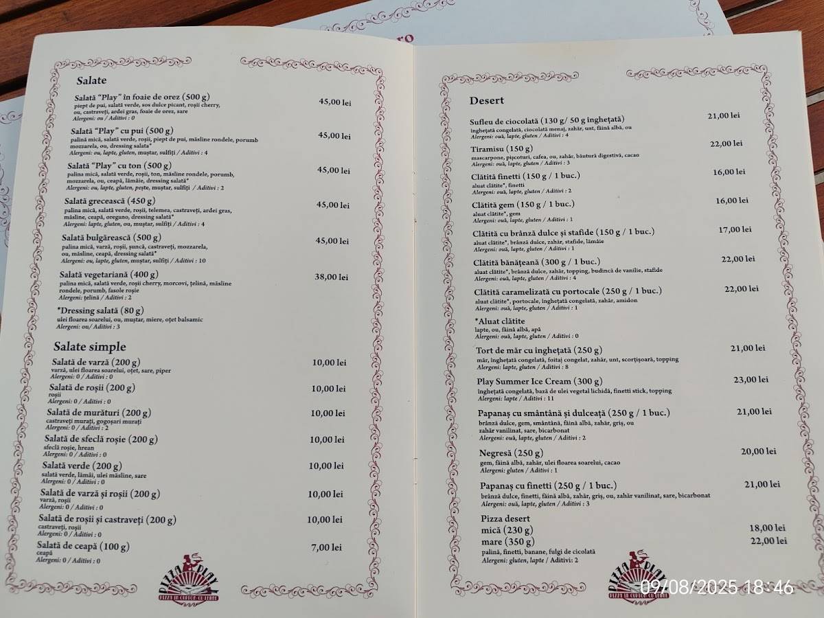 Menu de Pensiunea Play
