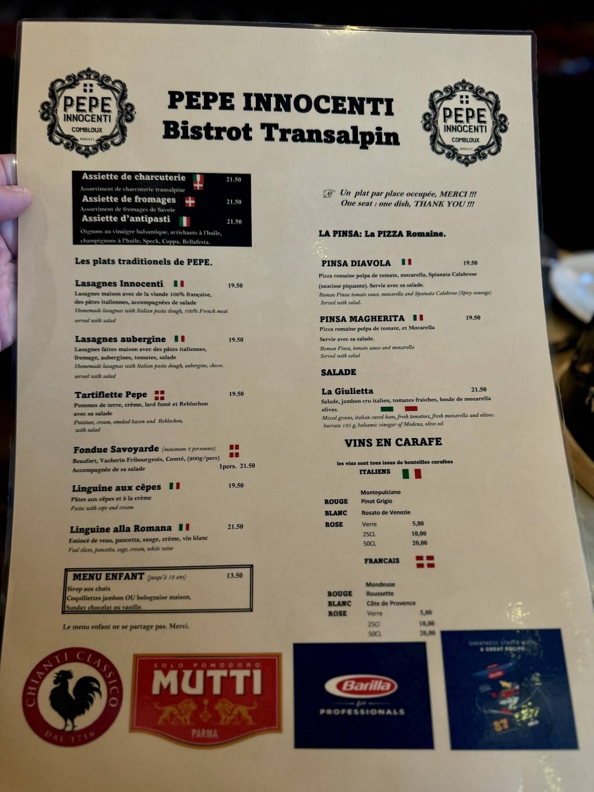 Menu de Pepe Innocenti
