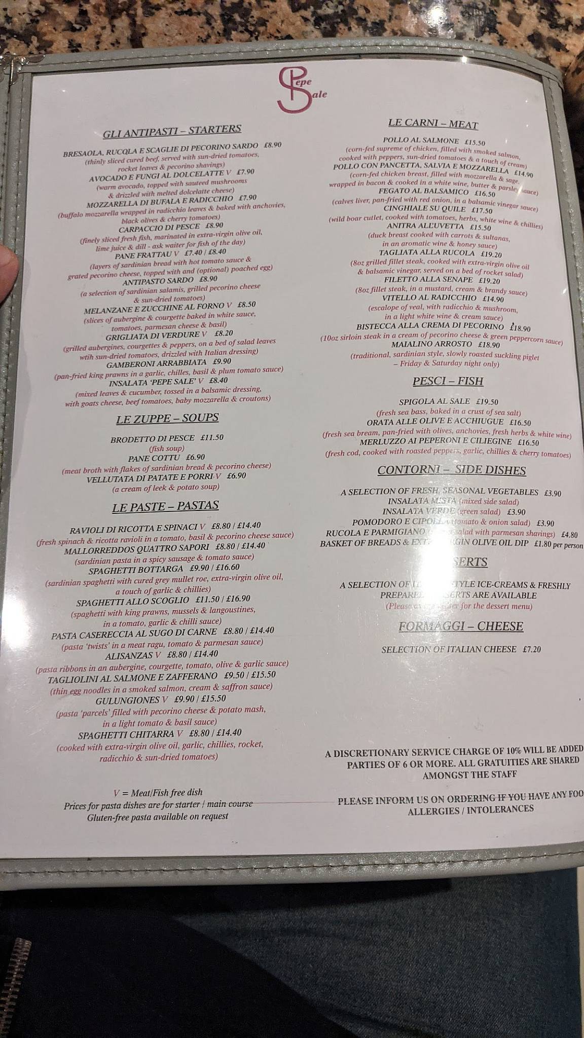Menu at Pepe Sale restaurant, Reading