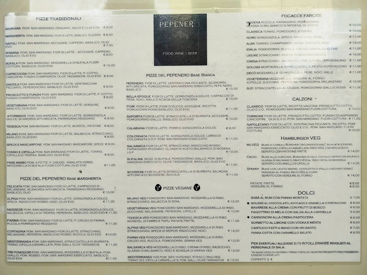 Menu di Pepenero 