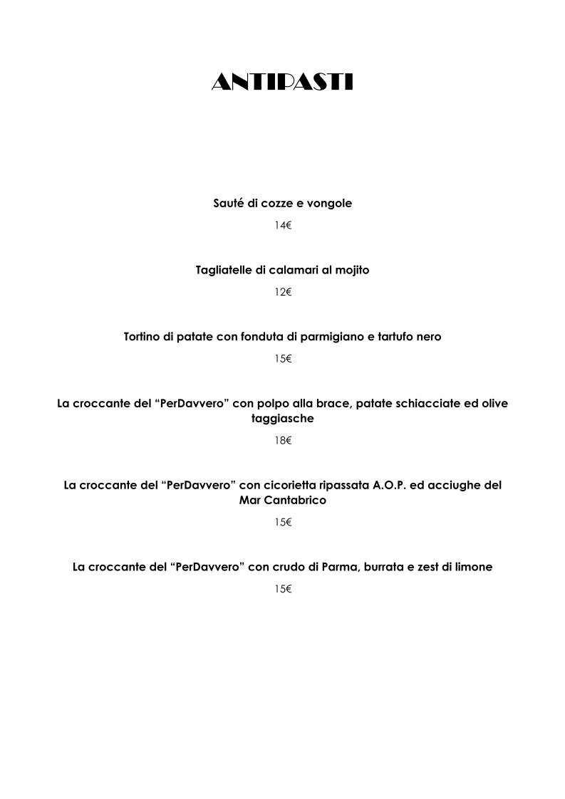 Menu di Perdavvero - Urban Kitchen Lab 