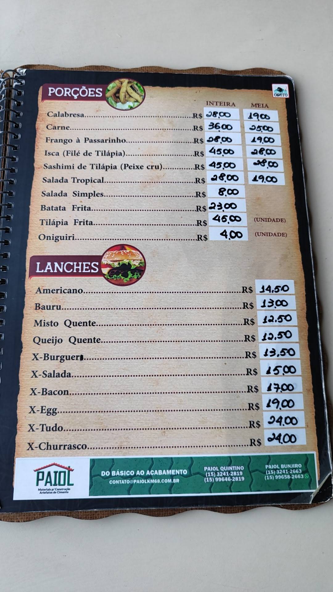 Pesqueiro Osato ibiuna cardápio