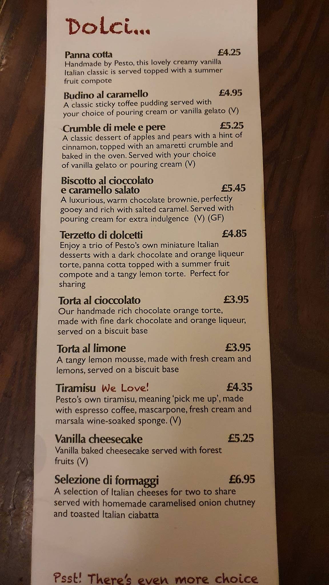 Menu at Pesto at the Axe & Compass pizzeria, Hinckley