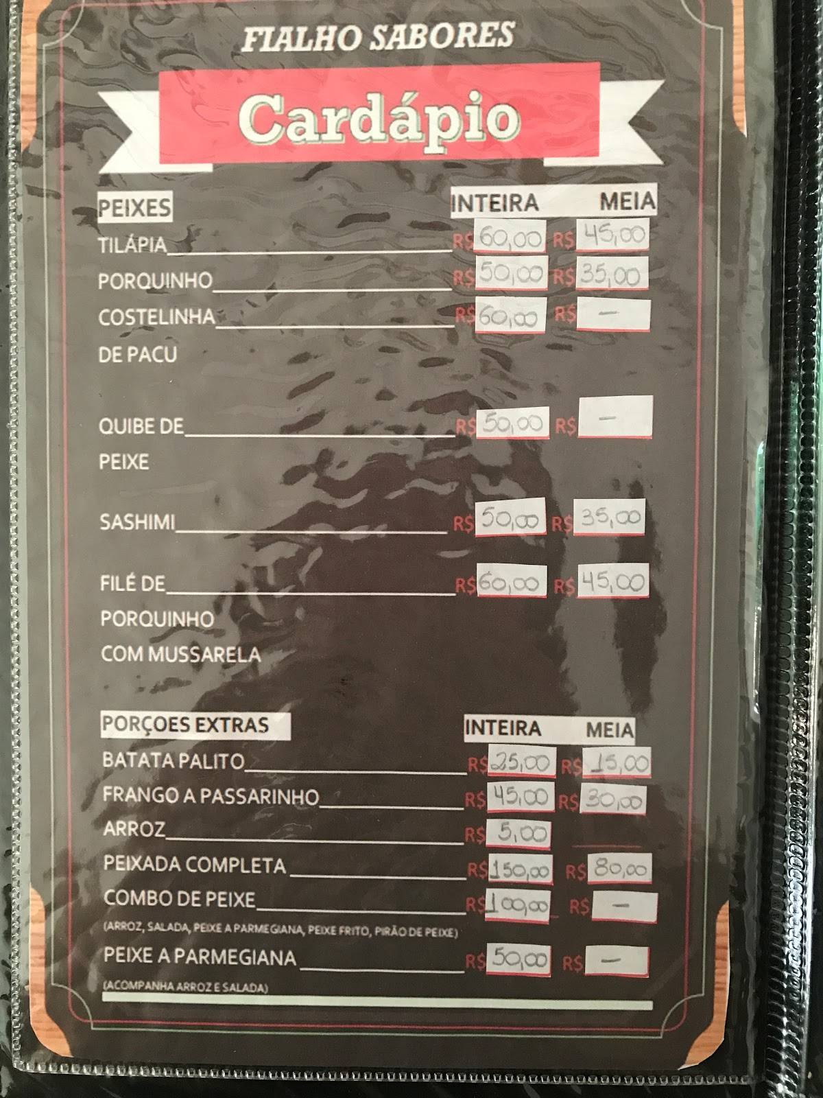 Petiscaria Fialho Sabores cardápio