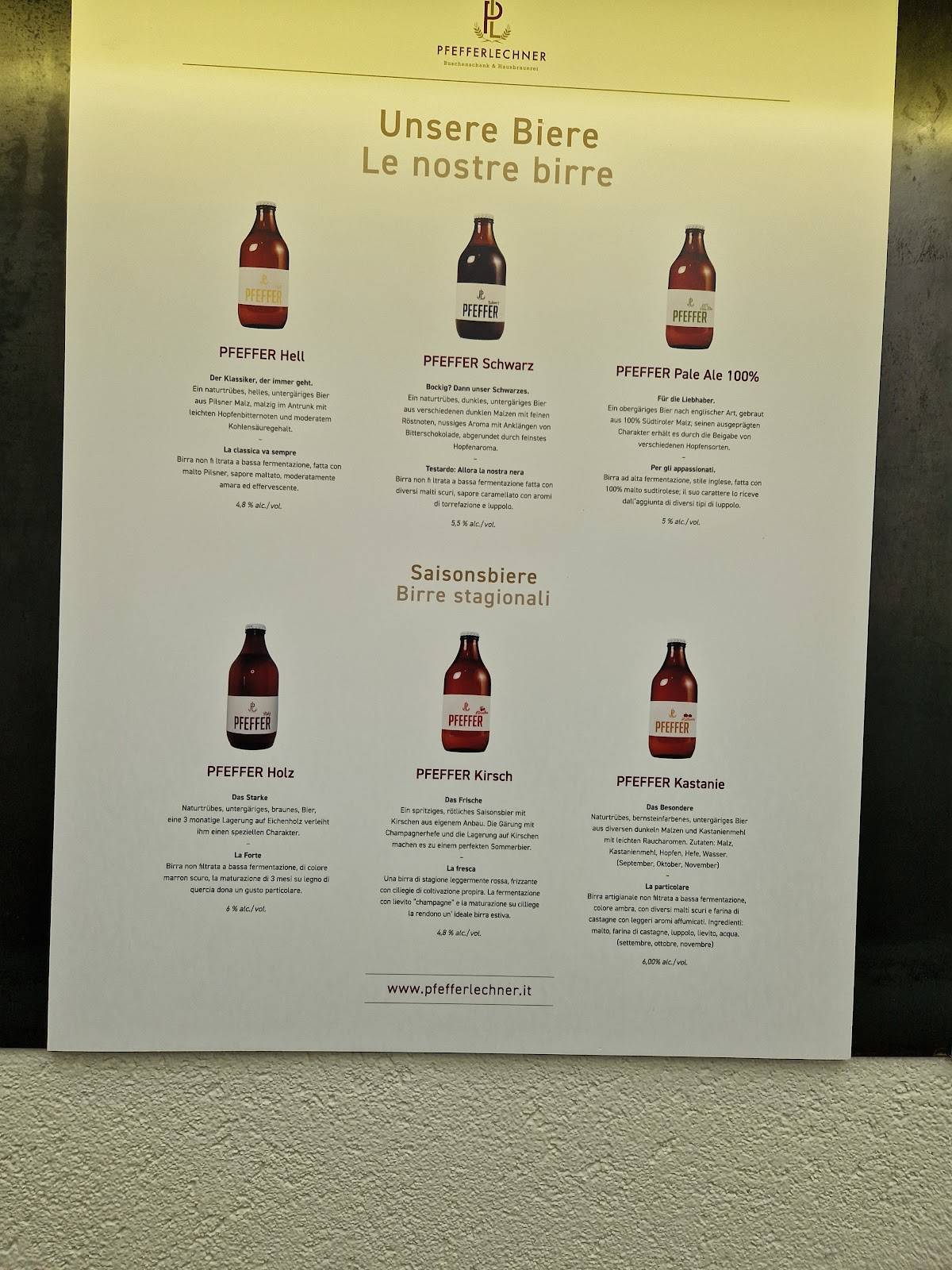 Menu di Pfefferlechnerkeller 