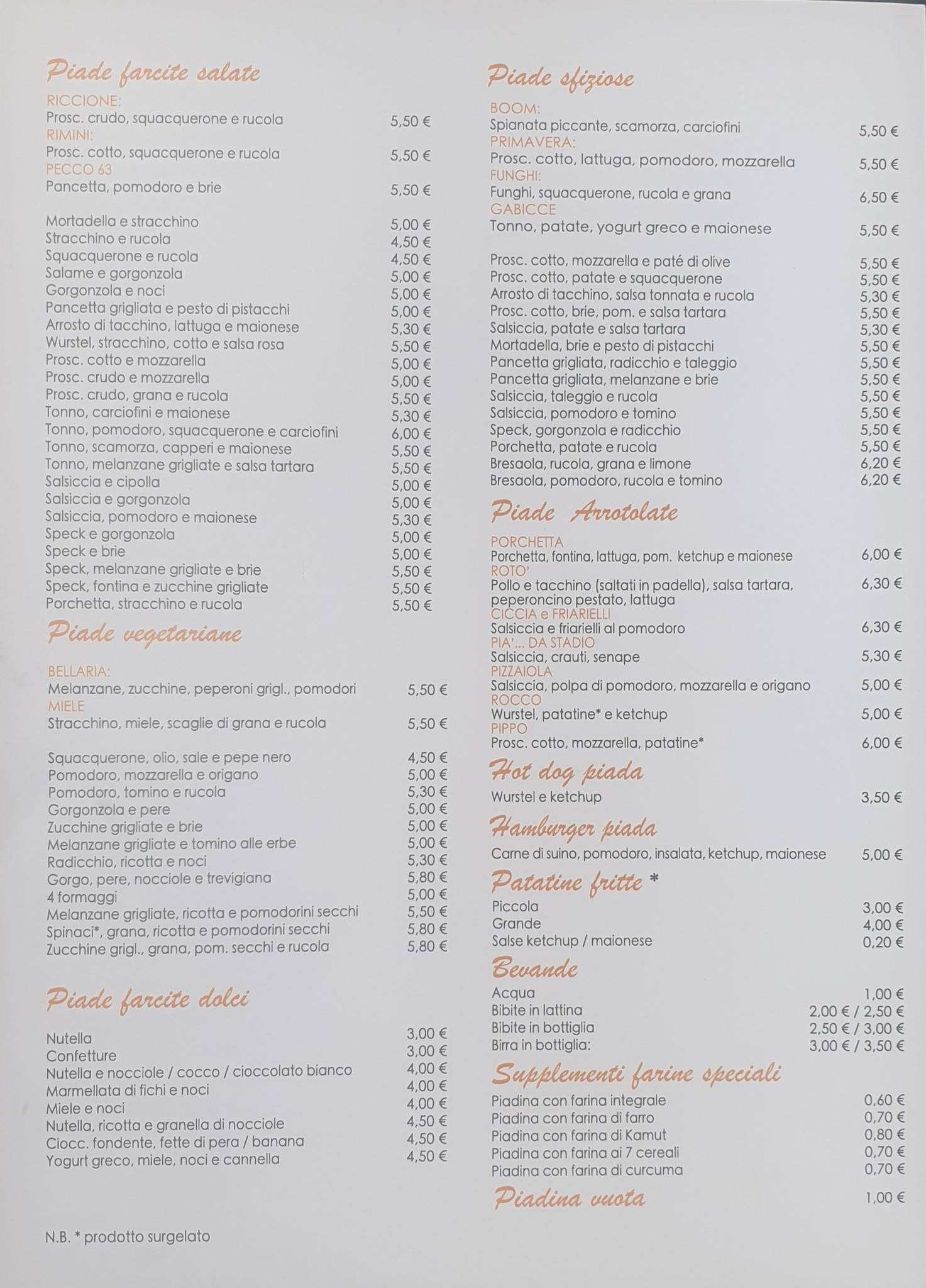 Menu di Piada Boom 