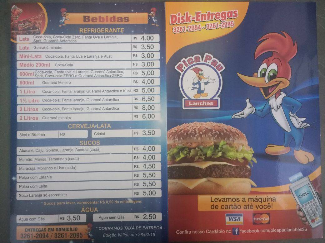 Pica-Pau Lanches cardápio