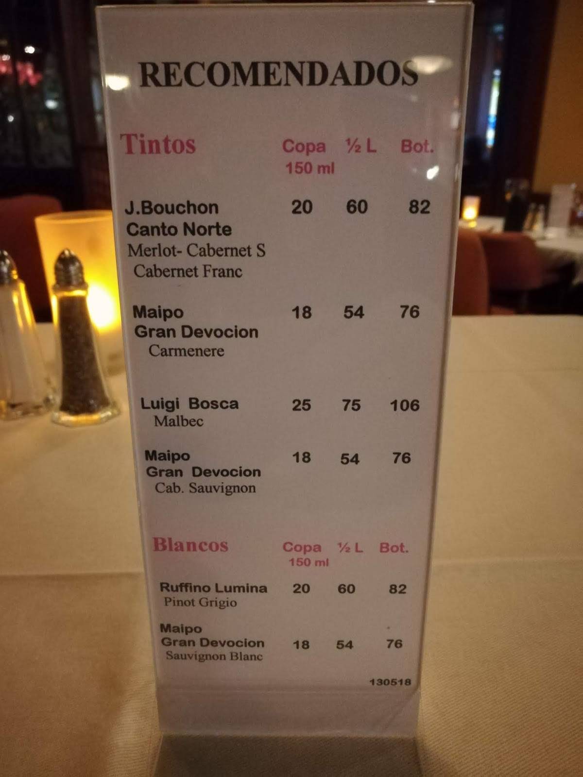 Carta de Piccolo Caffe Restaurante, Bogotá