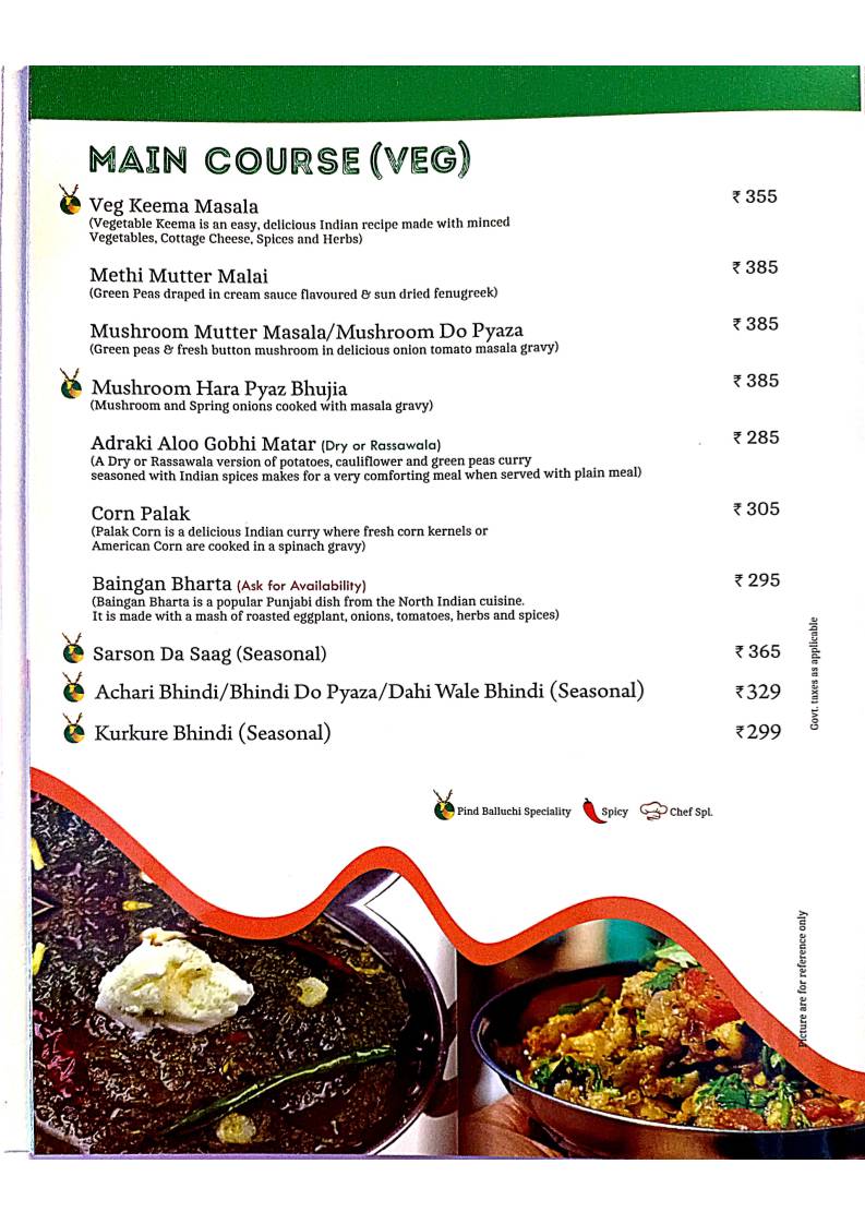 Pind Balluchi - Family Restaurant in Kanpur, Best Family Restaurant in kanpur menu