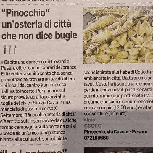 Menu di Pinocchio "Osteria di Città " 