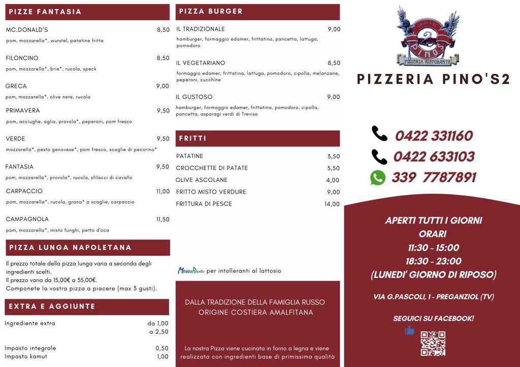 Menu di Pizzeria Ristorante Pino'S 2 