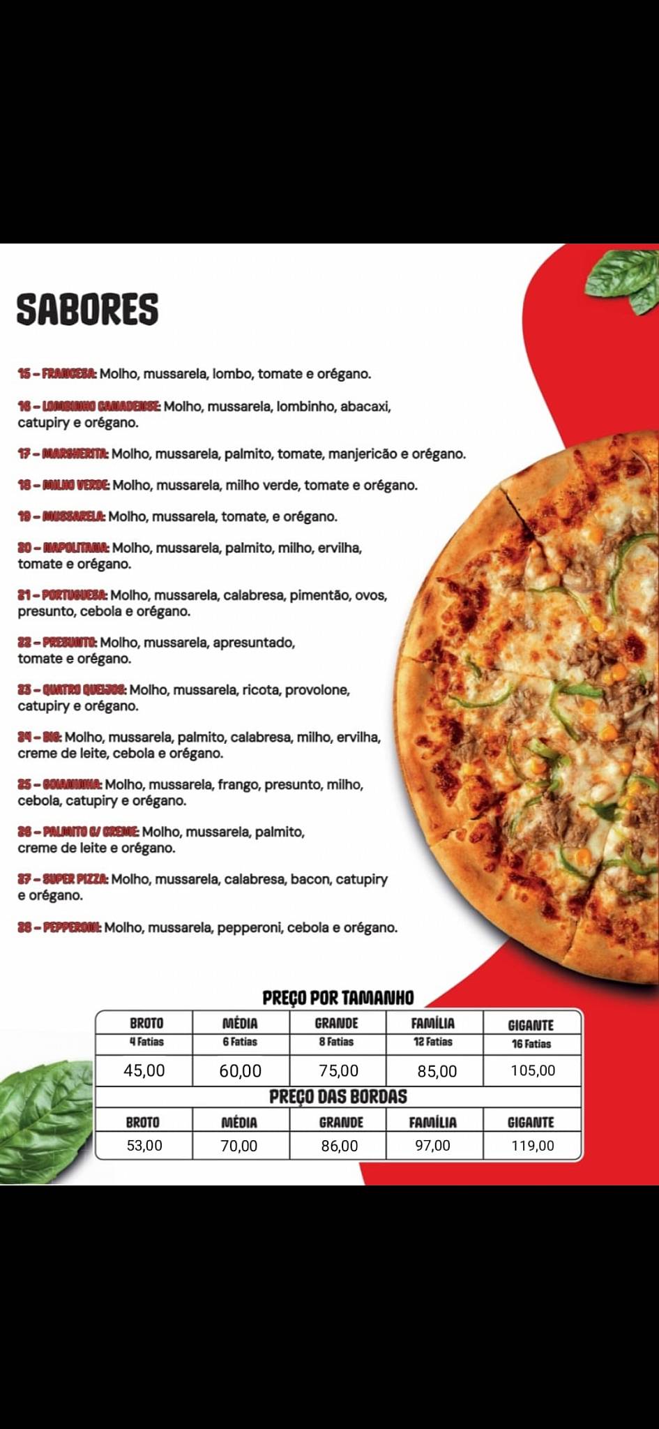 Pizza Big cardápio