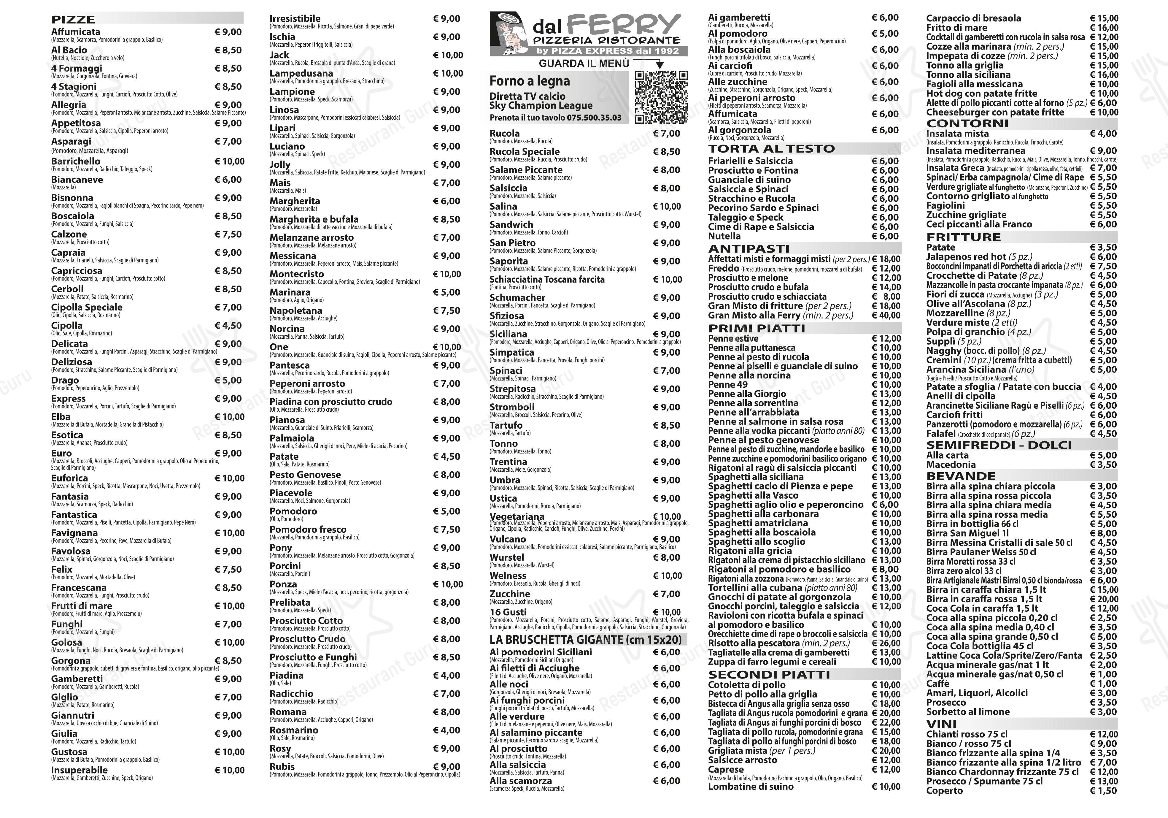 Menu per Pizza Express dal 1992 Ristorante Pizzeria dal FERRY in Perugia