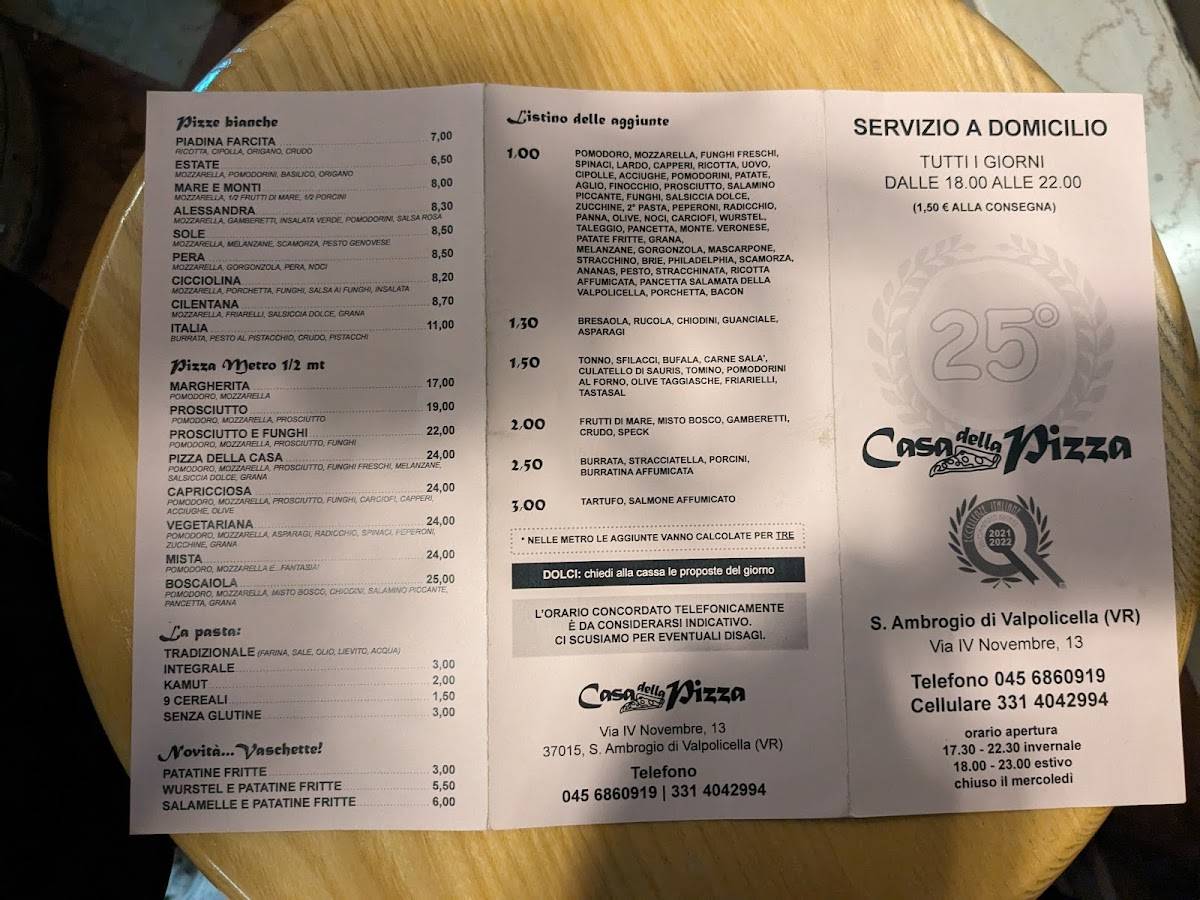 Menu di Casa Della Pizza Sant'Ambrogio di valpolicella 