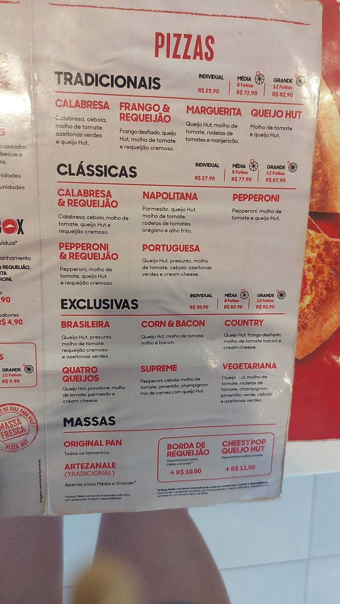 Pizza Hut cardápio