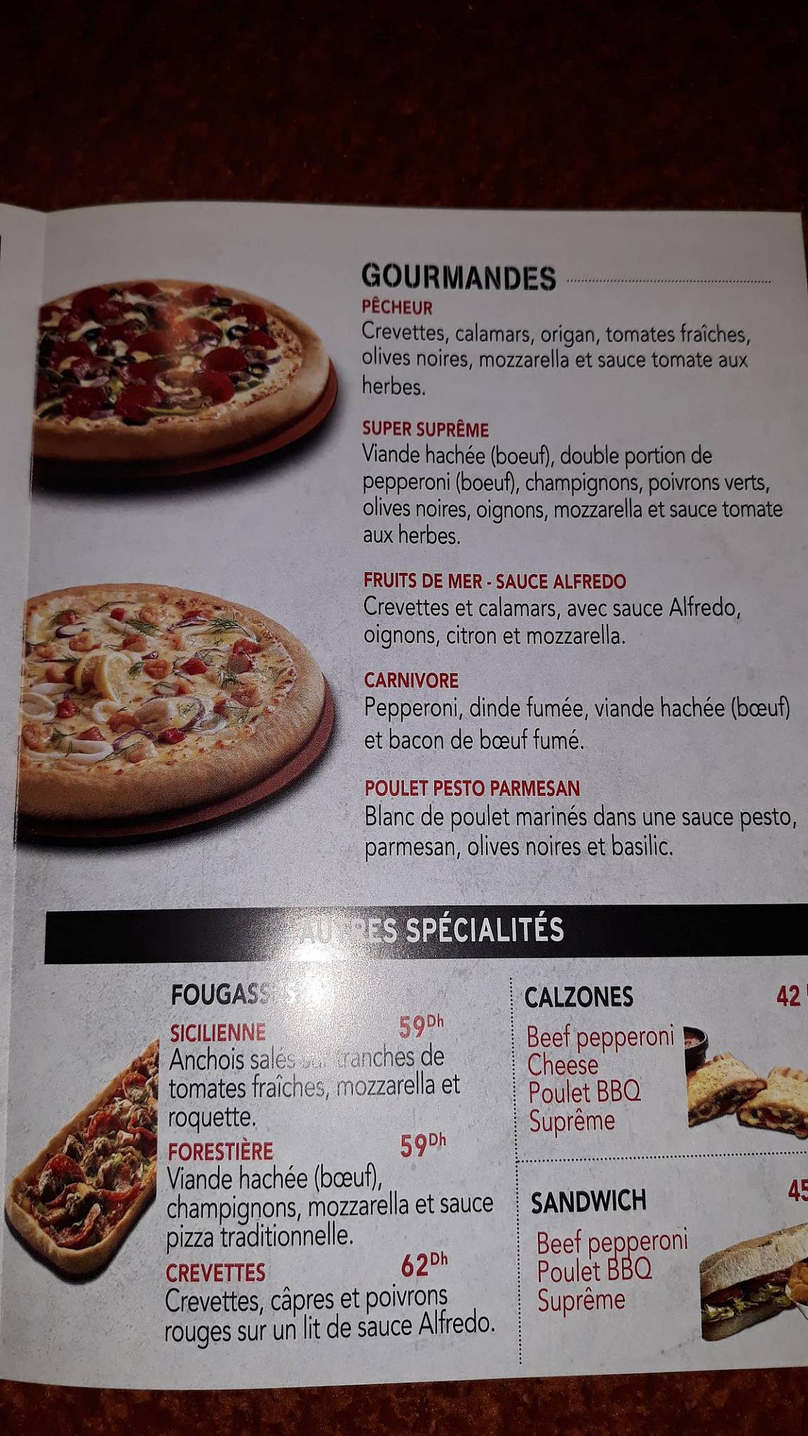 Menu de Pizza Hut