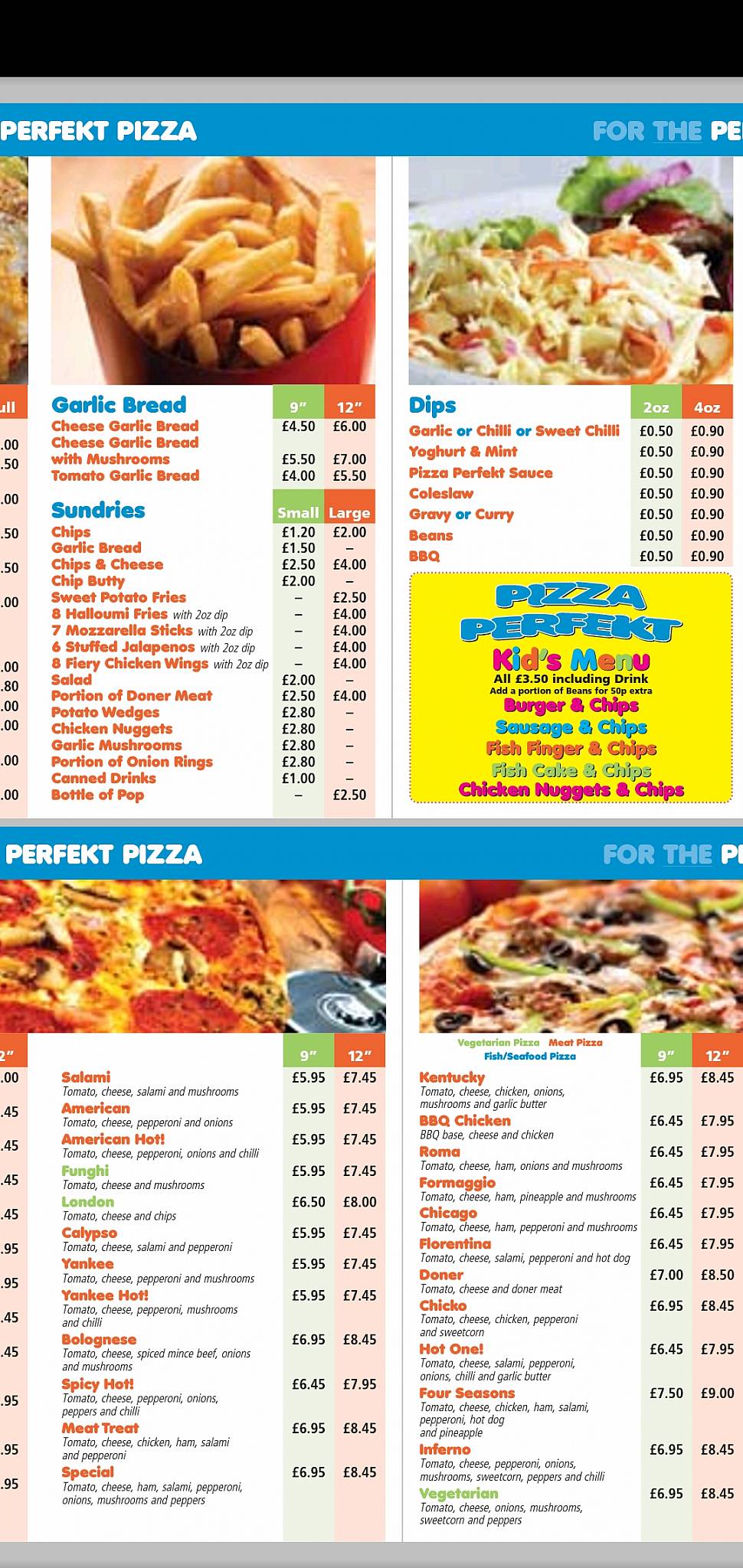 Menu at Pizza Perfekt pizzeria Darlington