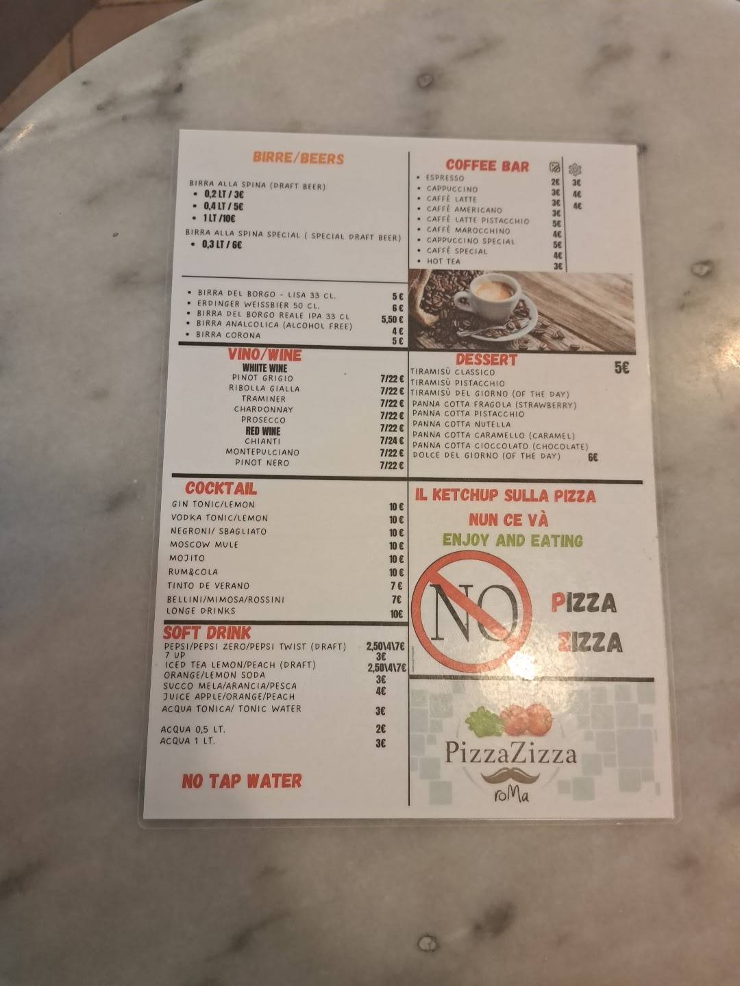 Menu di Pizza Zizza Roma 