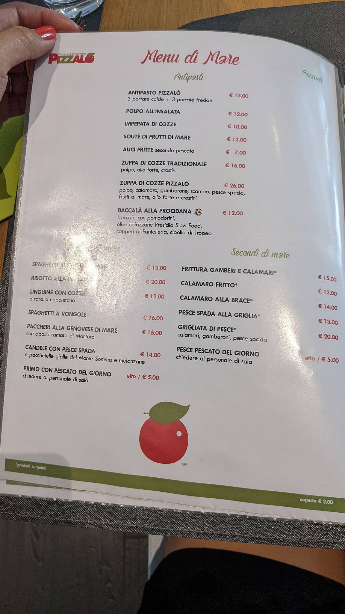 Menu di Pizzaló 