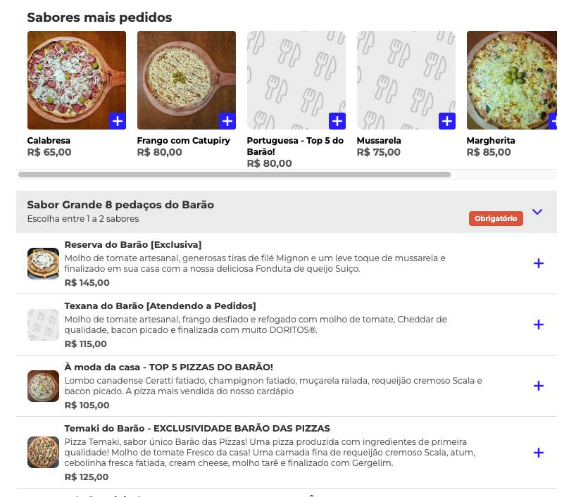 Pizzaria Barão das Pizzas cardápio