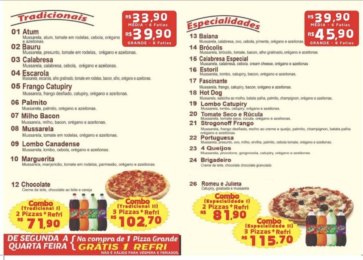 Pizzaria Bauru cardápio