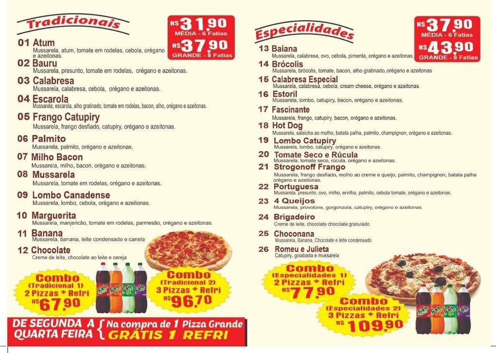 Pizzaria Bauru cardápio