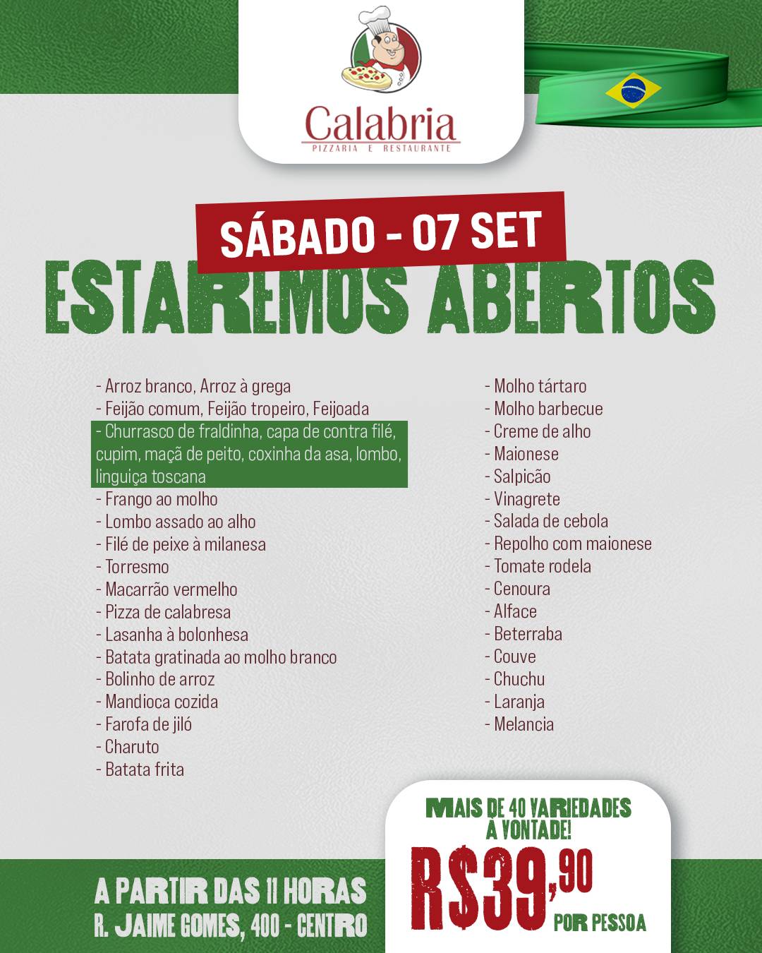 Pizzaria Calábria cardápio