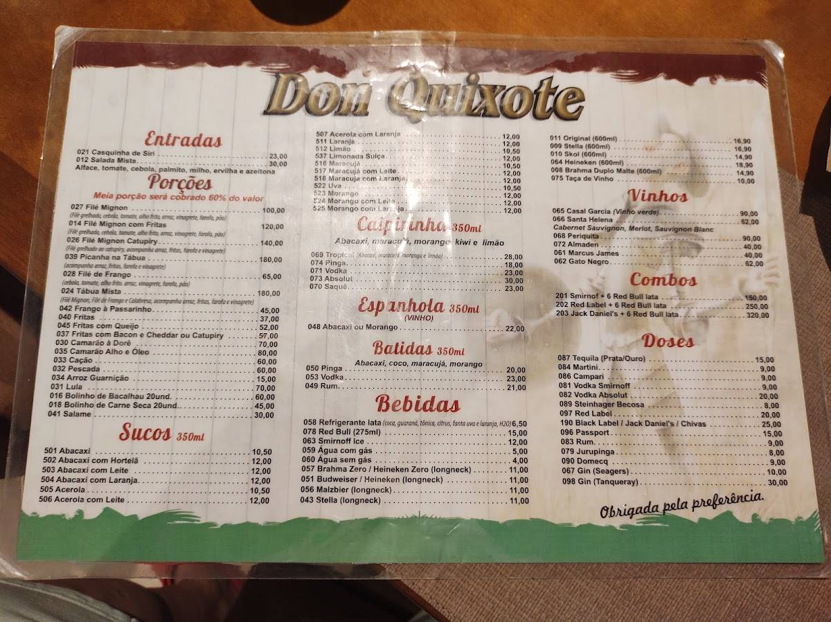 Pizzaria Don Quixote cardápio
