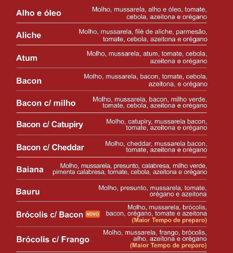 Pizzaria Holandês cardápio