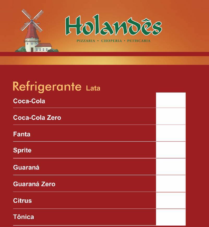 Pizzaria Holandês cardápio