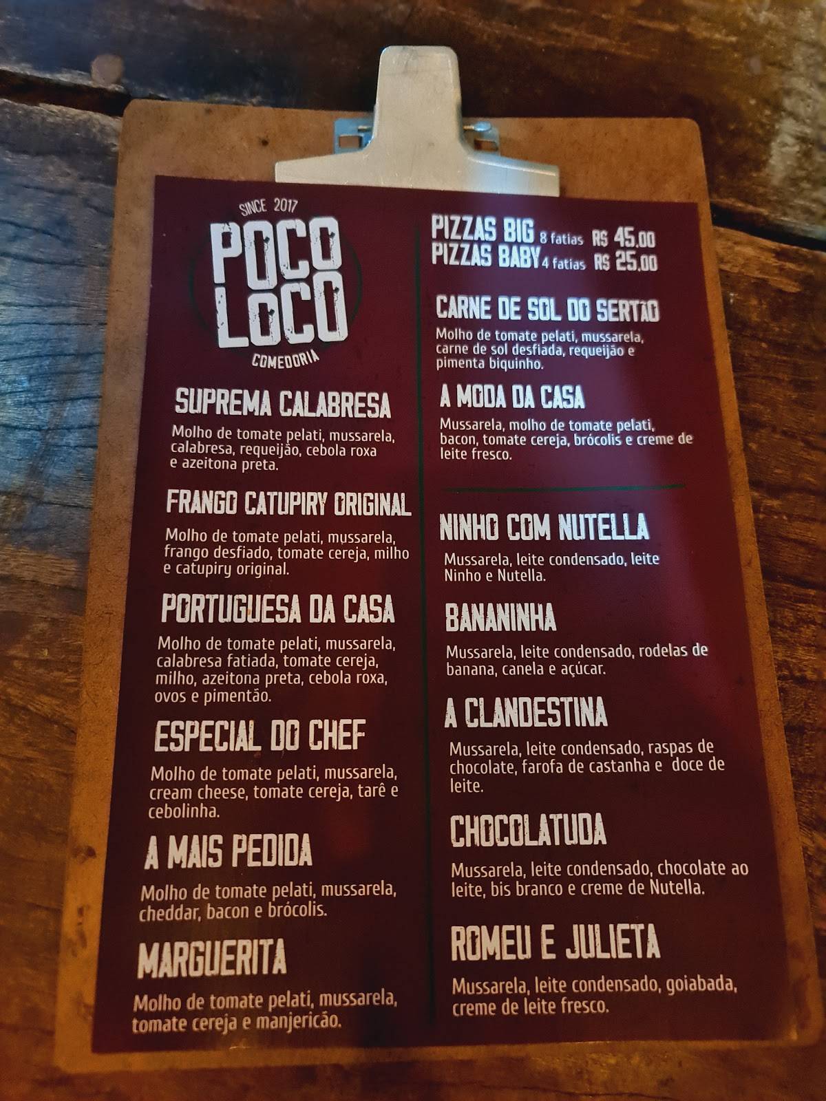 Pizzaria Poco Loco - Taguatinga cardápio