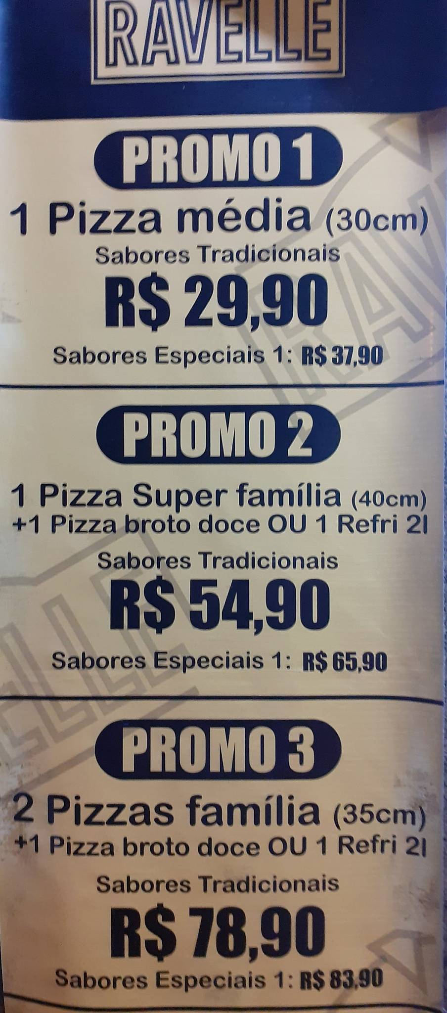 Pizzaria Ravelle Flamengo cardápio