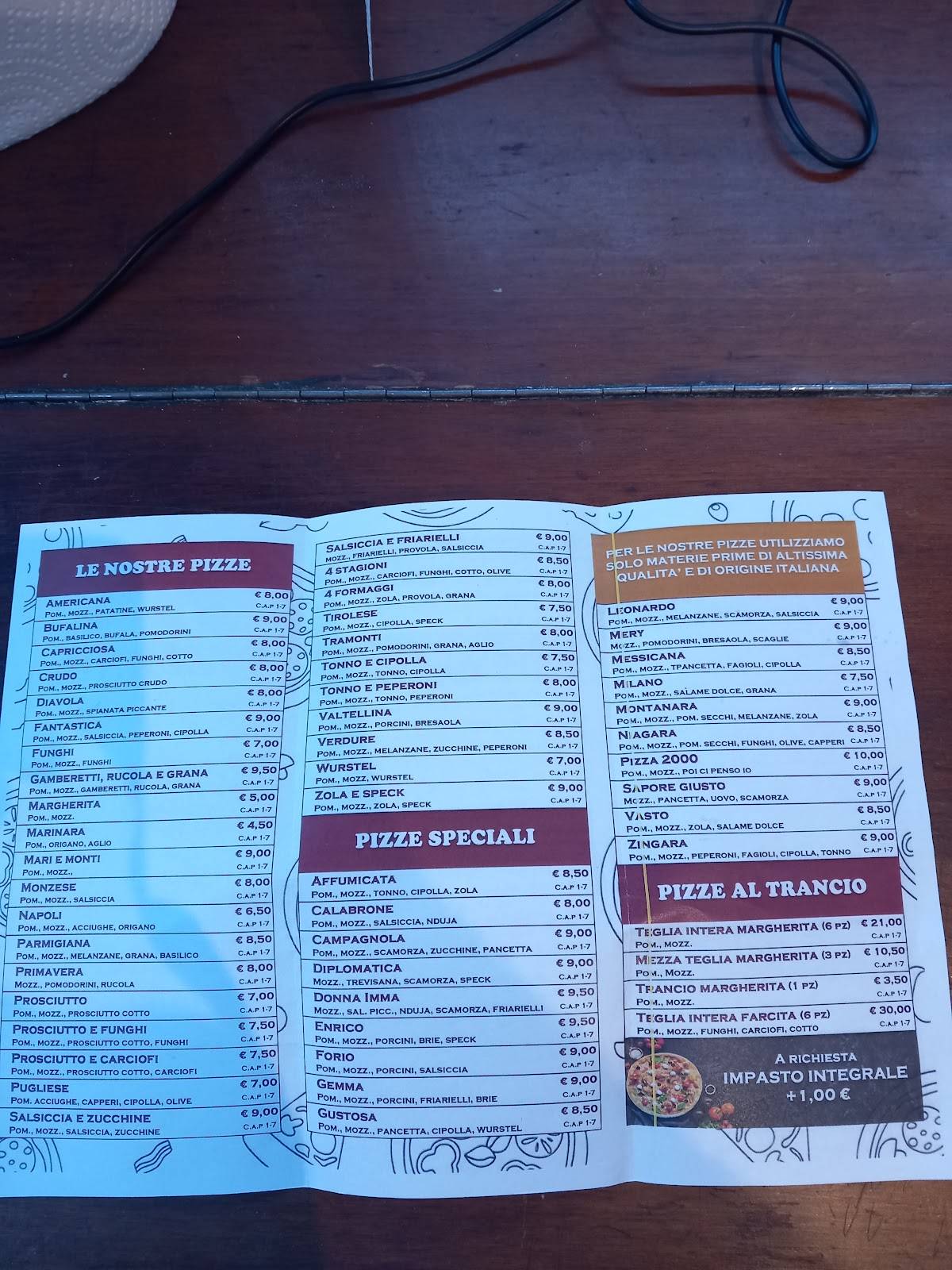 Menu di Pizzeria 2000 