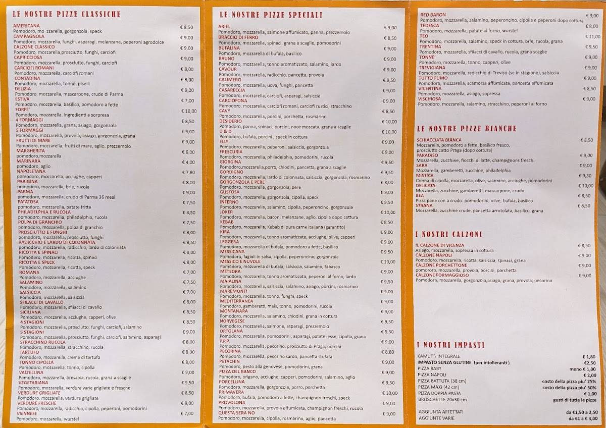 Menu di Pizzeria Addis Abeba 
