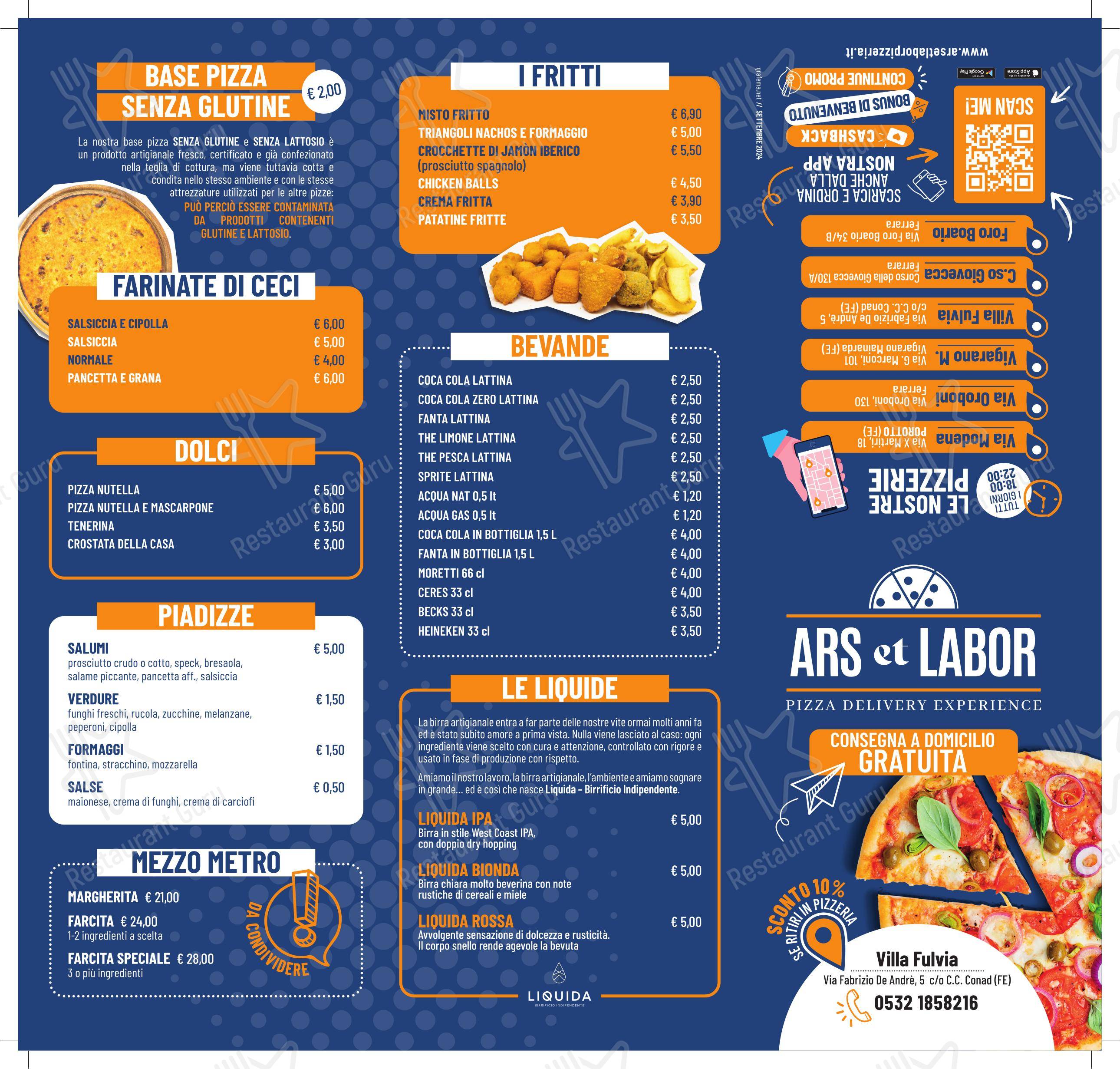 Основное меню per Pizzeria Ars Et Labor - Vigarano Mainarda in Vigarano Mainarda