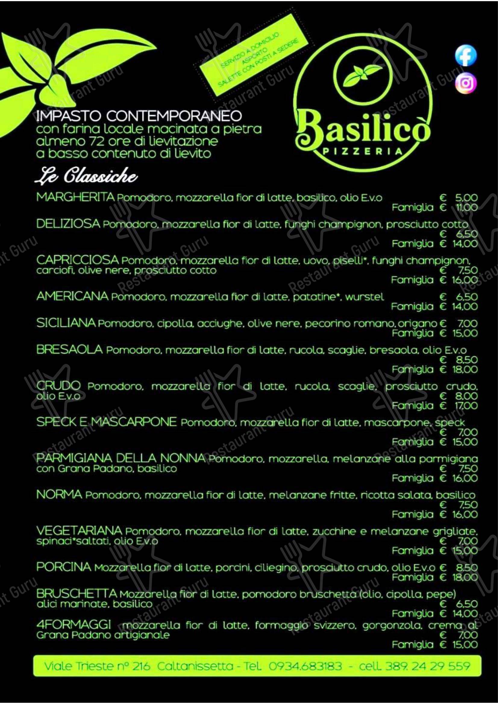 Menu per Pizzeria Basilicò in Caltanissetta