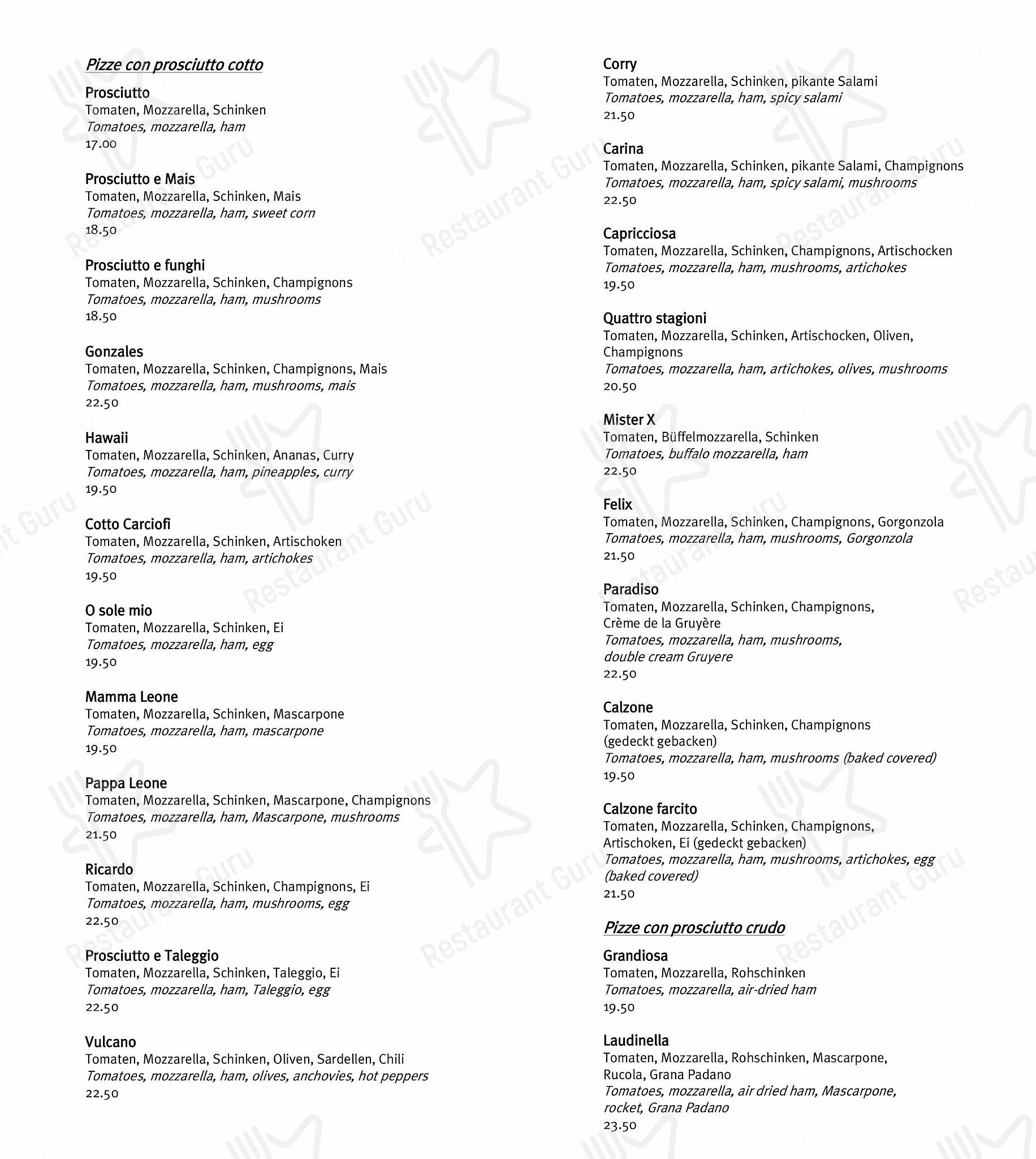 Menu di CARUSO – Pizza & Pasta - Group Booking Menu