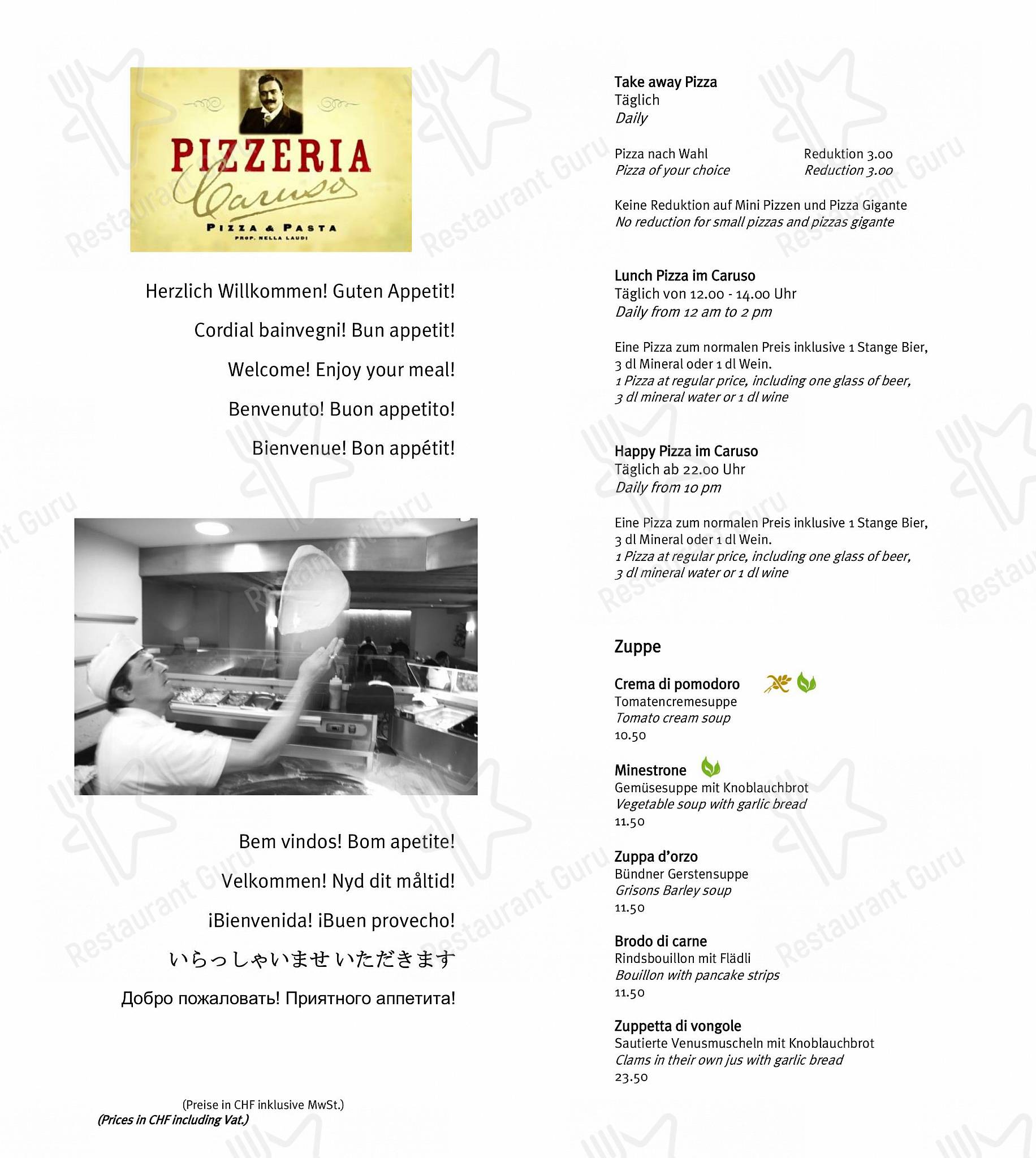 CARUSO – Pizza & Pasta in San Maurizio - Group Booking Menu